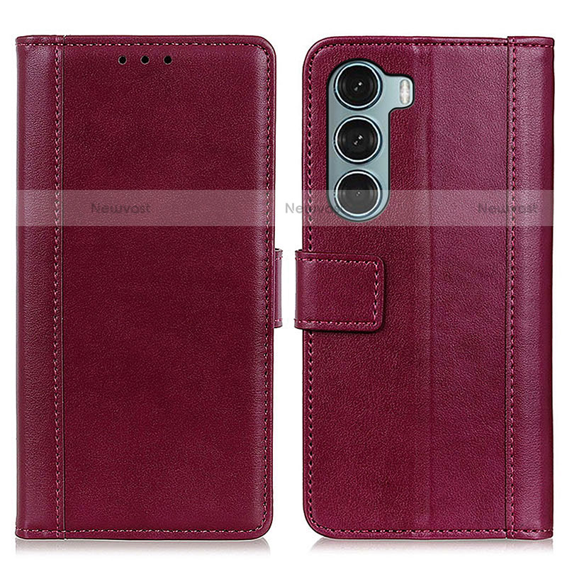 Leather Case Stands Flip Cover Holder N02P for Motorola Moto G200 5G Red