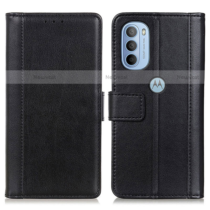 Leather Case Stands Flip Cover Holder N02P for Motorola Moto G31 Black