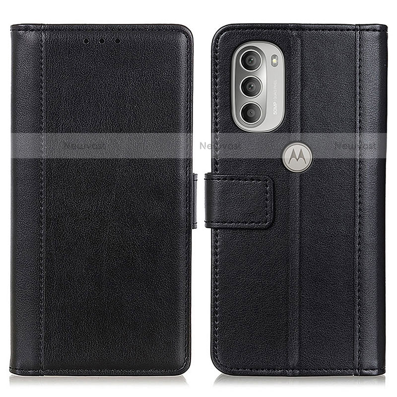 Leather Case Stands Flip Cover Holder N02P for Motorola Moto G51 5G Black