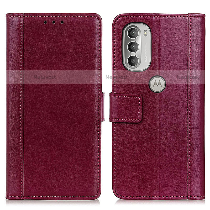 Leather Case Stands Flip Cover Holder N02P for Motorola Moto G51 5G Red