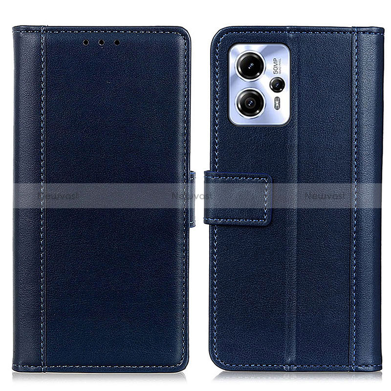 Leather Case Stands Flip Cover Holder N02P for Motorola Moto G53j 5G Blue