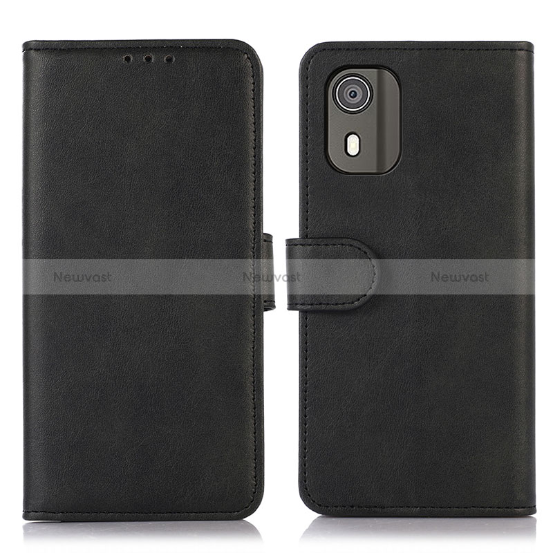 Leather Case Stands Flip Cover Holder N02P for Nokia C02 Black