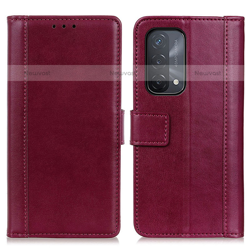 Leather Case Stands Flip Cover Holder N02P for OnePlus Nord N200 5G Red