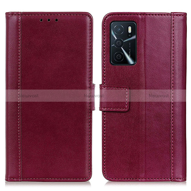 Leather Case Stands Flip Cover Holder N02P for Oppo A16s Red