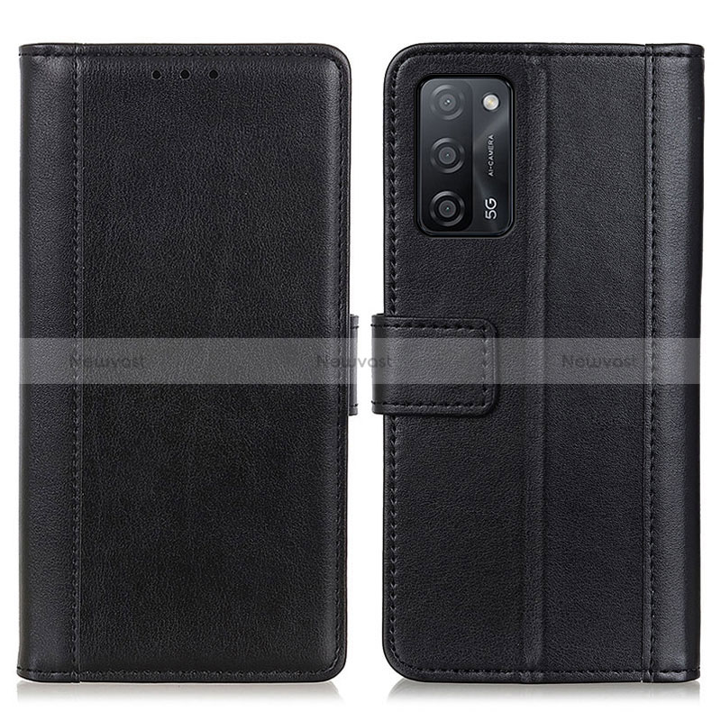 Leather Case Stands Flip Cover Holder N02P for Oppo A53s 5G Black