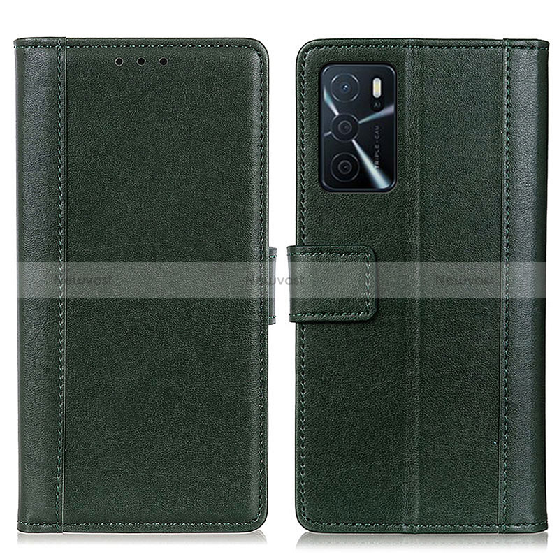 Leather Case Stands Flip Cover Holder N02P for Oppo A54s Green