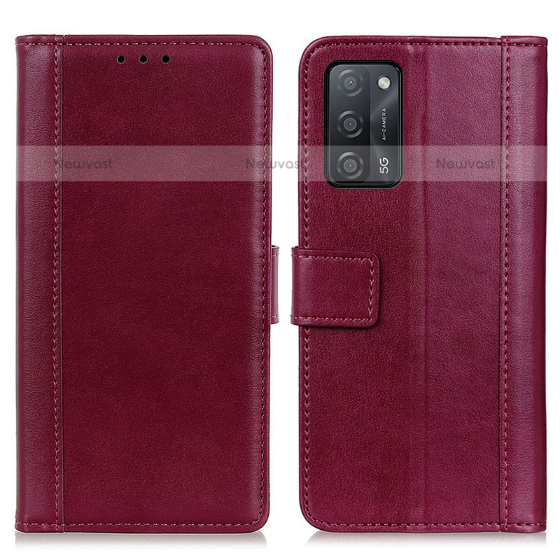 Leather Case Stands Flip Cover Holder N02P for Oppo A55 5G Red