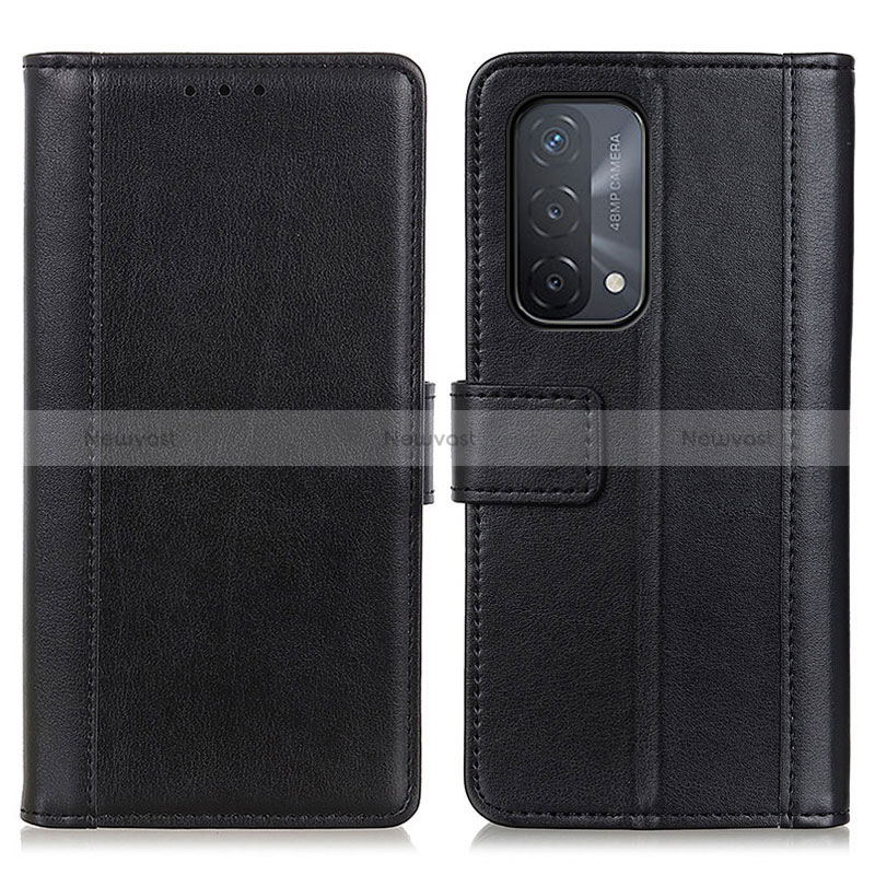 Leather Case Stands Flip Cover Holder N02P for Oppo A74 5G Black