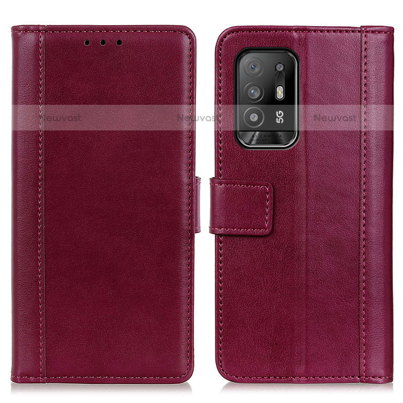 Leather Case Stands Flip Cover Holder N02P for Oppo A94 5G Red