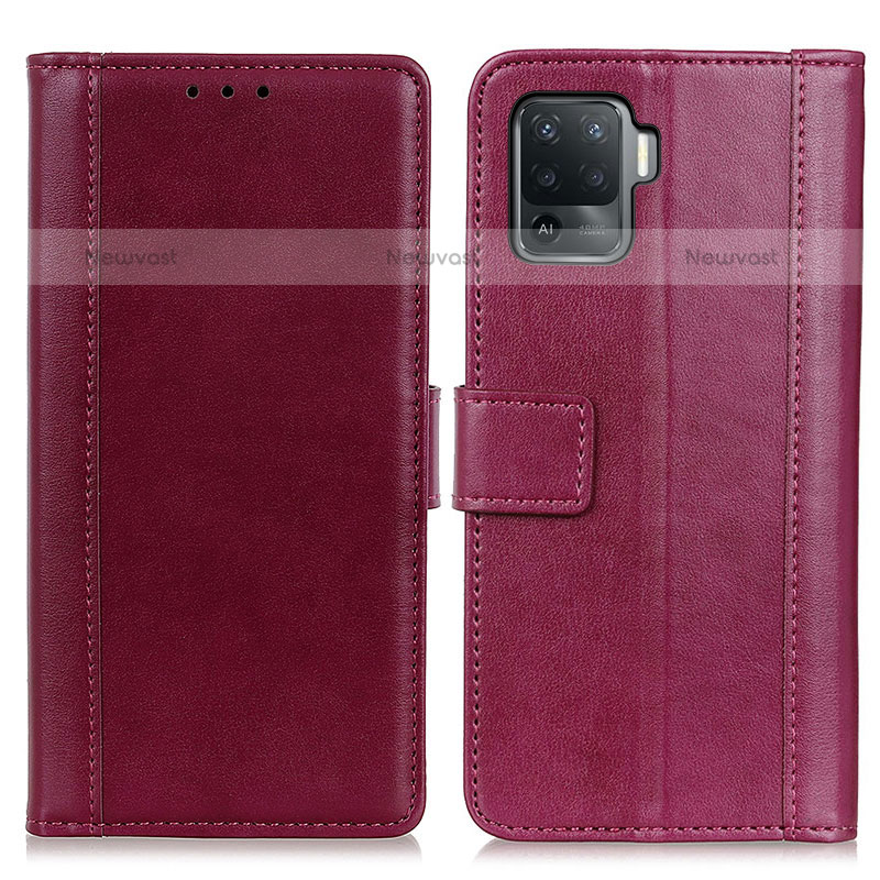 Leather Case Stands Flip Cover Holder N02P for Oppo F19 Pro Red