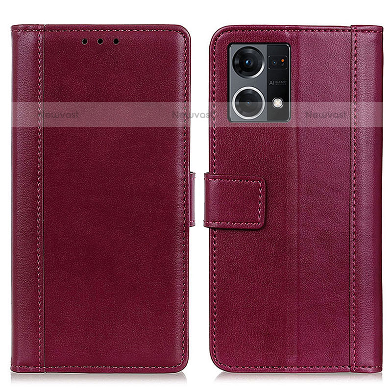 Leather Case Stands Flip Cover Holder N02P for Oppo F21 Pro 4G Red