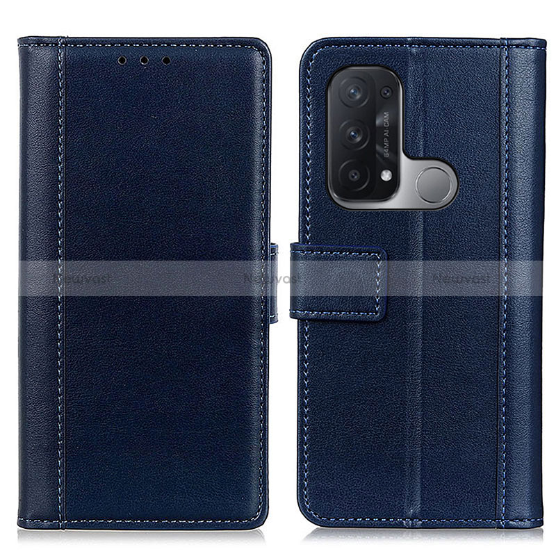 Leather Case Stands Flip Cover Holder N02P for Oppo Reno5 A Blue