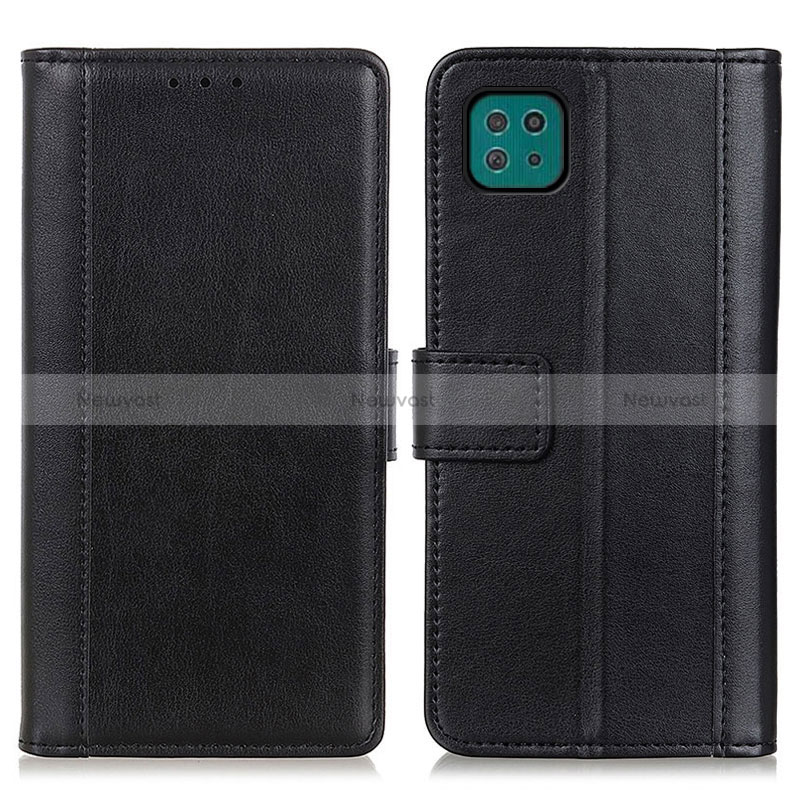 Leather Case Stands Flip Cover Holder N02P for Samsung Galaxy A22 5G Black