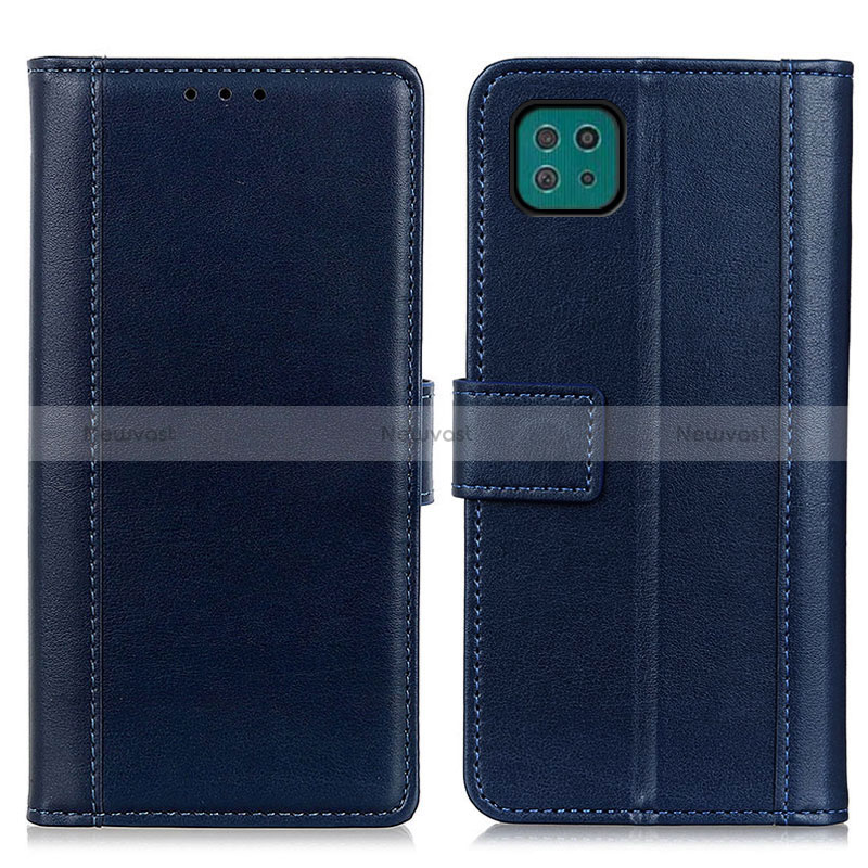 Leather Case Stands Flip Cover Holder N02P for Samsung Galaxy A22 5G Blue