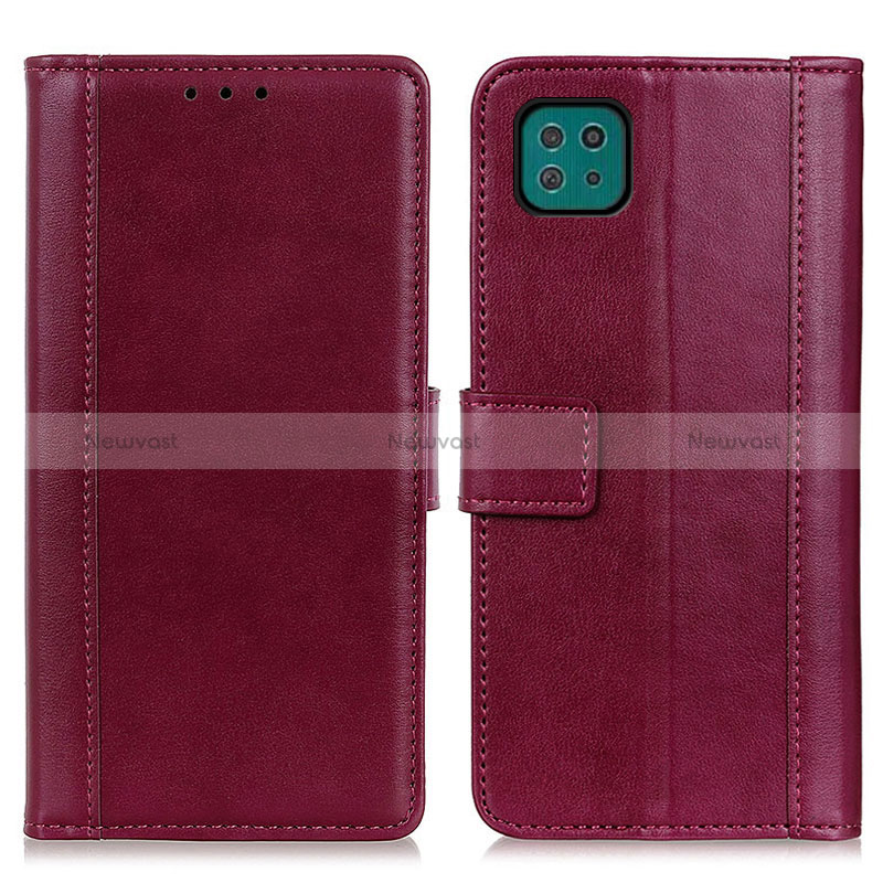 Leather Case Stands Flip Cover Holder N02P for Samsung Galaxy A22 5G Red