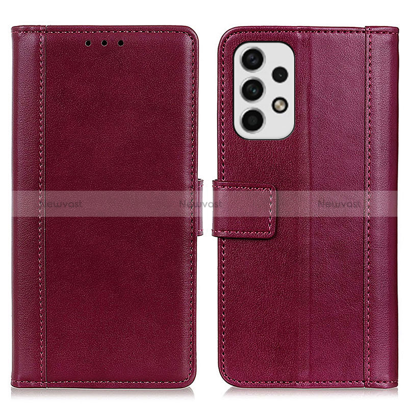 Leather Case Stands Flip Cover Holder N02P for Samsung Galaxy A23 4G Red