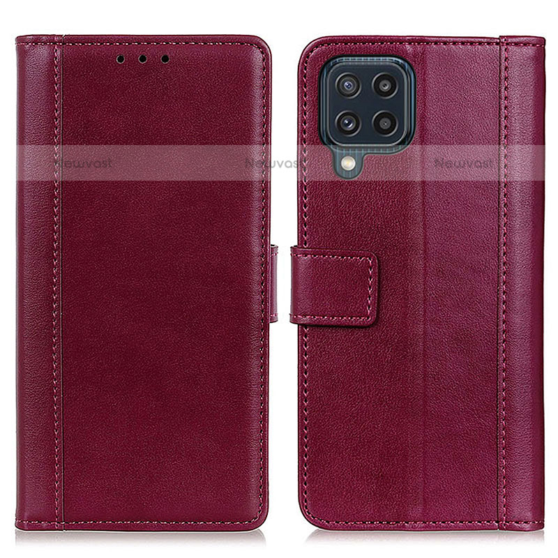 Leather Case Stands Flip Cover Holder N02P for Samsung Galaxy M32 4G Red