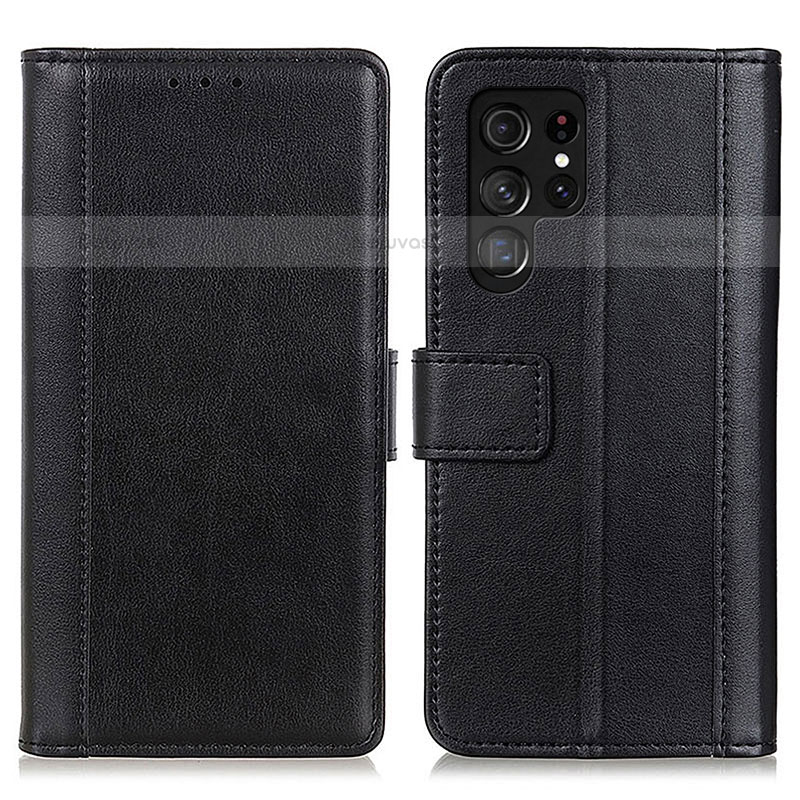 Leather Case Stands Flip Cover Holder N02P for Samsung Galaxy S21 Ultra 5G Black