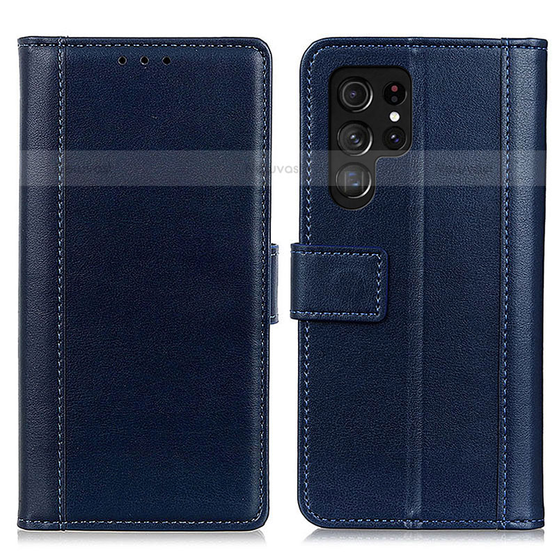 Leather Case Stands Flip Cover Holder N02P for Samsung Galaxy S21 Ultra 5G Blue