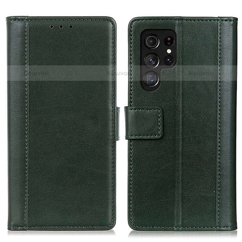 Leather Case Stands Flip Cover Holder N02P for Samsung Galaxy S21 Ultra 5G Green