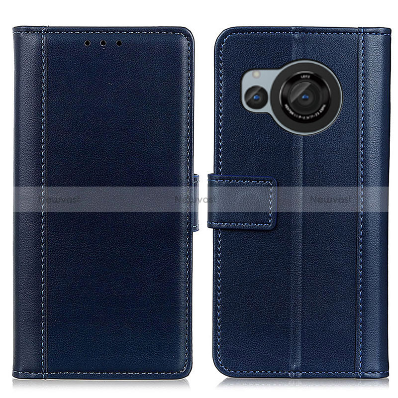 Leather Case Stands Flip Cover Holder N02P for Sharp Aquos R8s Blue
