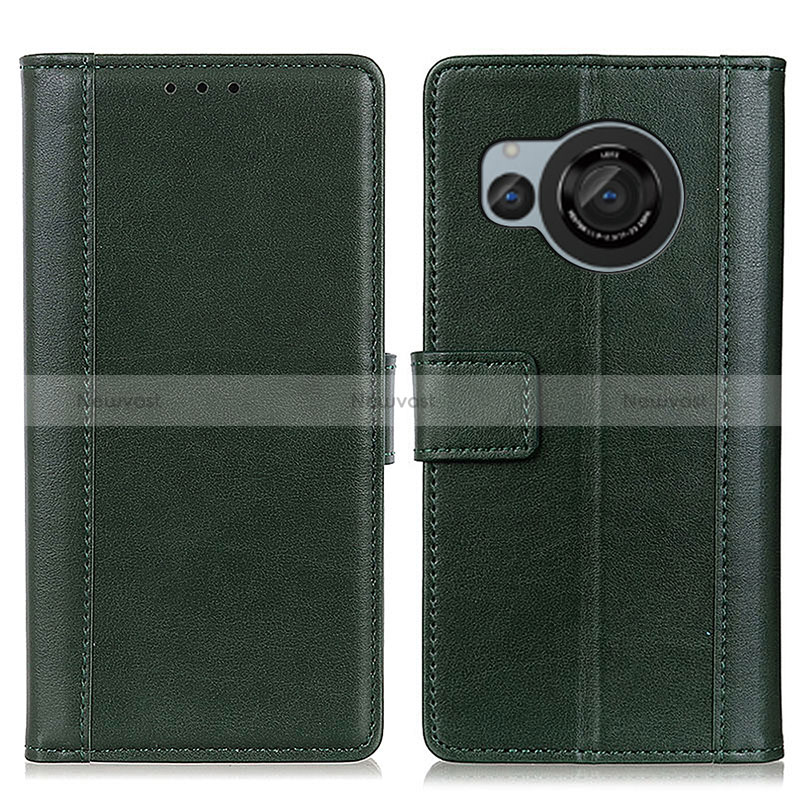 Leather Case Stands Flip Cover Holder N02P for Sharp Aquos R8s Green