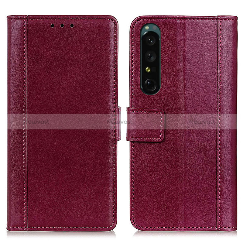 Leather Case Stands Flip Cover Holder N02P for Sony Xperia 1 III Red