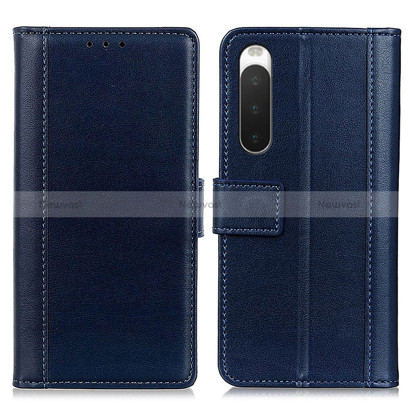 Leather Case Stands Flip Cover Holder N02P for Sony Xperia 10 IV Blue