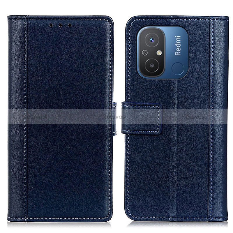 Leather Case Stands Flip Cover Holder N02P for Xiaomi Poco C55 Blue