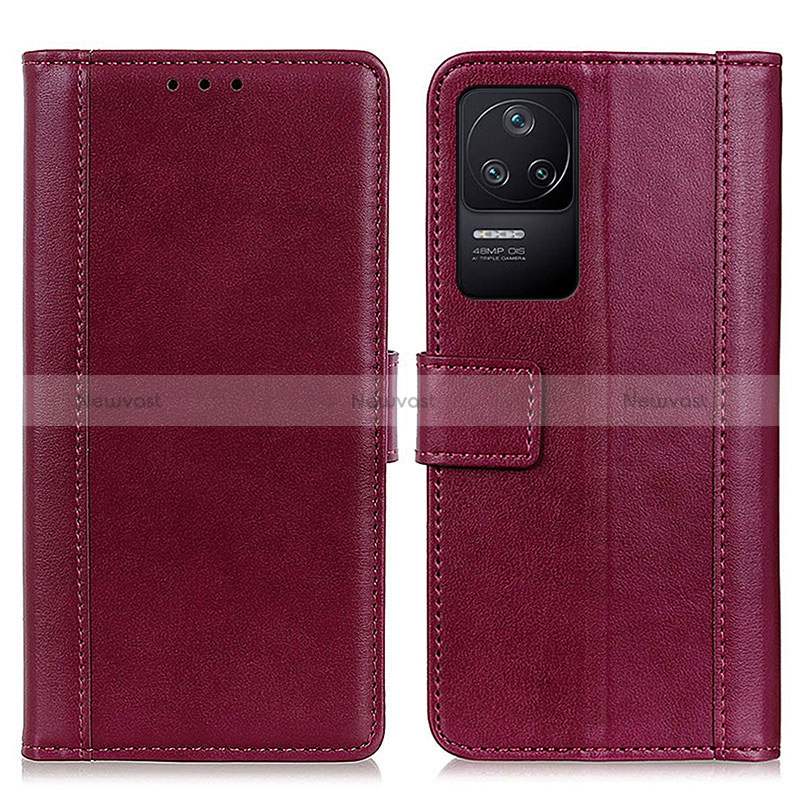 Leather Case Stands Flip Cover Holder N02P for Xiaomi Poco F4 5G Red