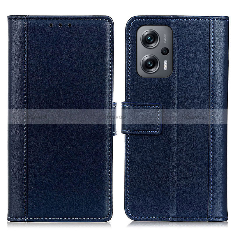 Leather Case Stands Flip Cover Holder N02P for Xiaomi Poco F5 5G Blue