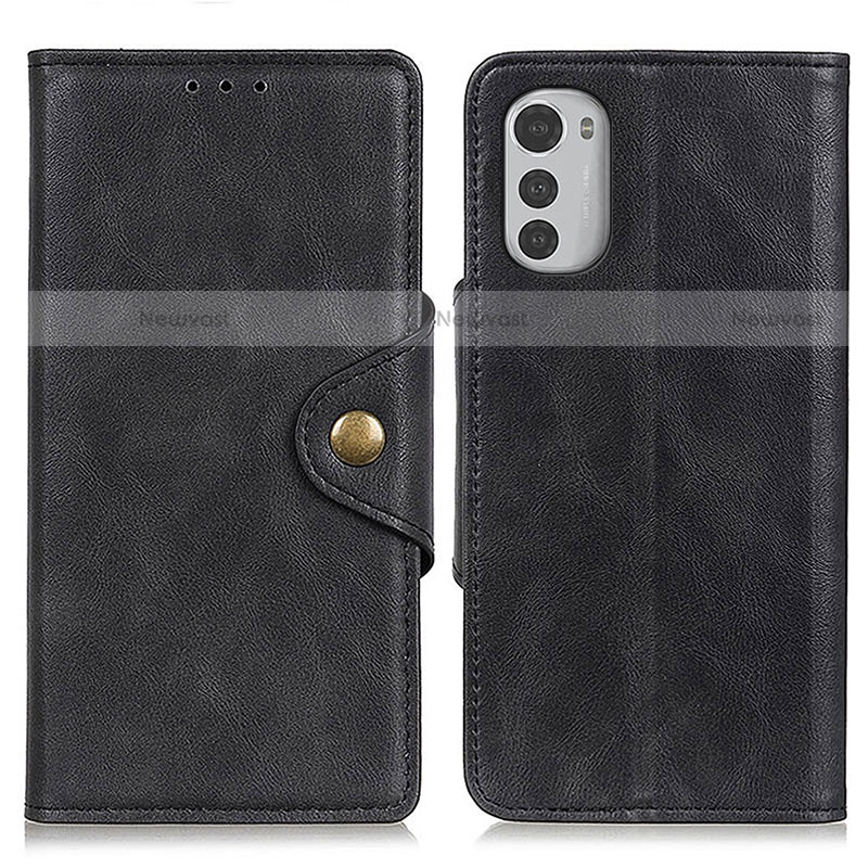 Leather Case Stands Flip Cover Holder N03P for Motorola Moto E32 Black