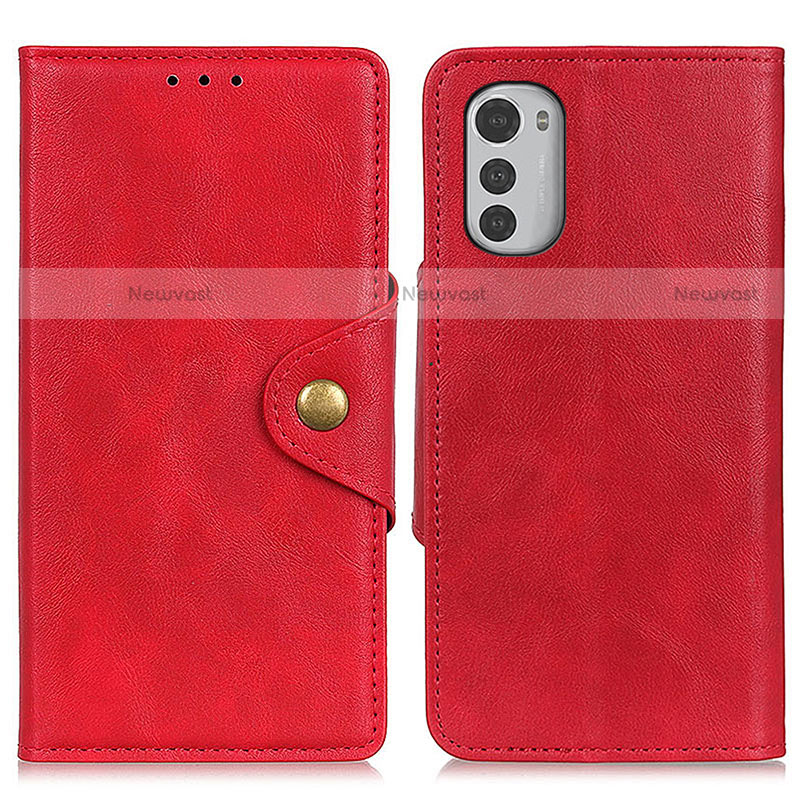 Leather Case Stands Flip Cover Holder N03P for Motorola Moto E32 Red