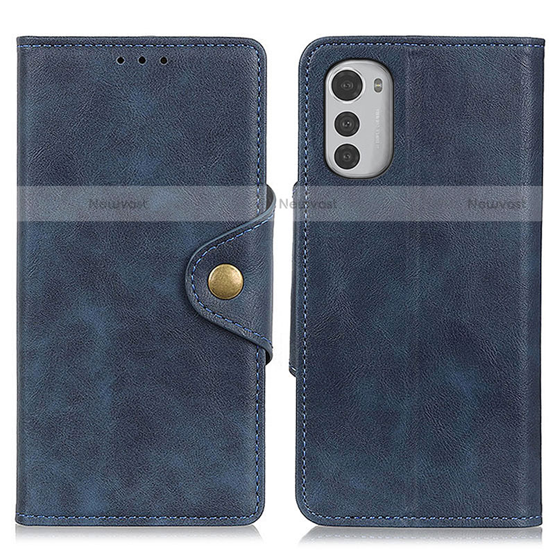 Leather Case Stands Flip Cover Holder N03P for Motorola Moto E32s Blue