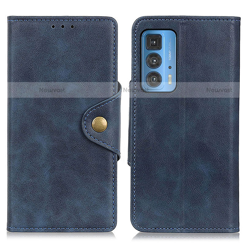 Leather Case Stands Flip Cover Holder N03P for Motorola Moto Edge 20 Pro 5G Blue