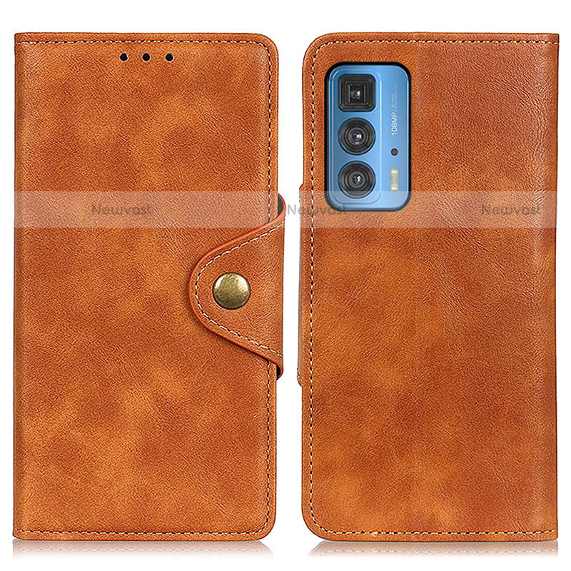 Leather Case Stands Flip Cover Holder N03P for Motorola Moto Edge 20 Pro 5G Brown