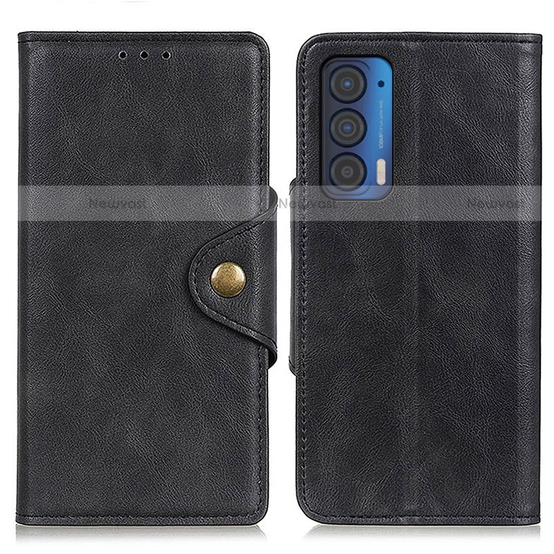 Leather Case Stands Flip Cover Holder N03P for Motorola Moto Edge (2021) 5G Black