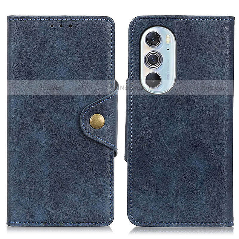 Leather Case Stands Flip Cover Holder N03P for Motorola Moto Edge 30 Pro 5G Blue