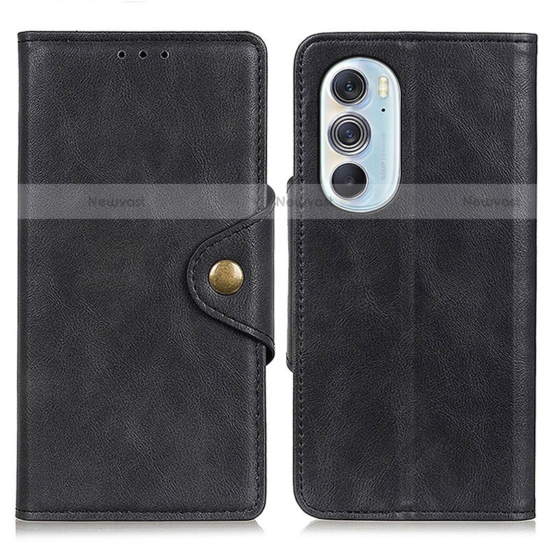 Leather Case Stands Flip Cover Holder N03P for Motorola Moto Edge Plus (2022) 5G Black