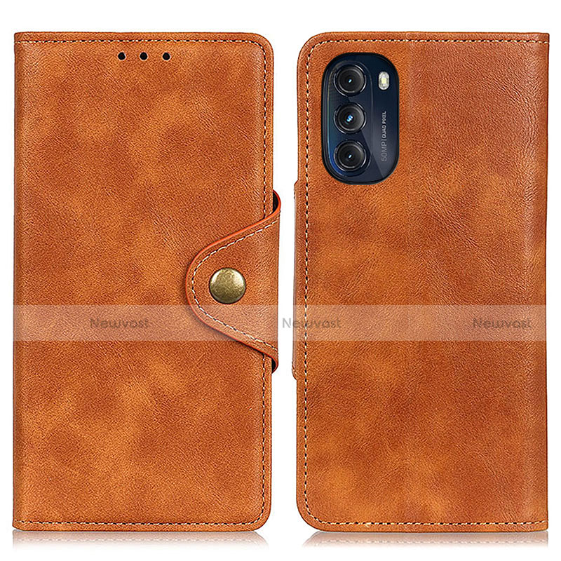 Leather Case Stands Flip Cover Holder N03P for Motorola Moto G 5G (2022) Brown