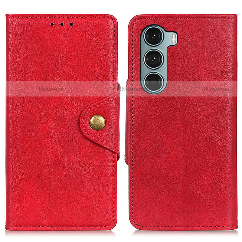 Leather Case Stands Flip Cover Holder N03P for Motorola Moto G200 5G Red