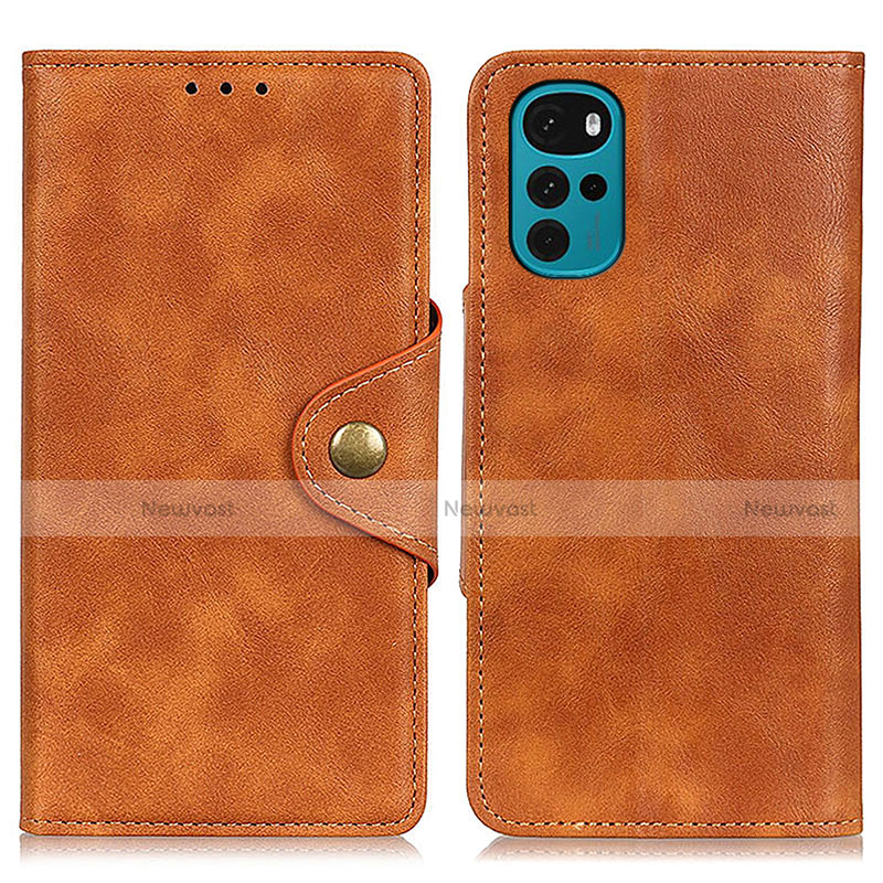 Leather Case Stands Flip Cover Holder N03P for Motorola Moto G22 Brown