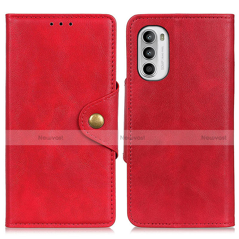 Leather Case Stands Flip Cover Holder N03P for Motorola MOTO G52 Red