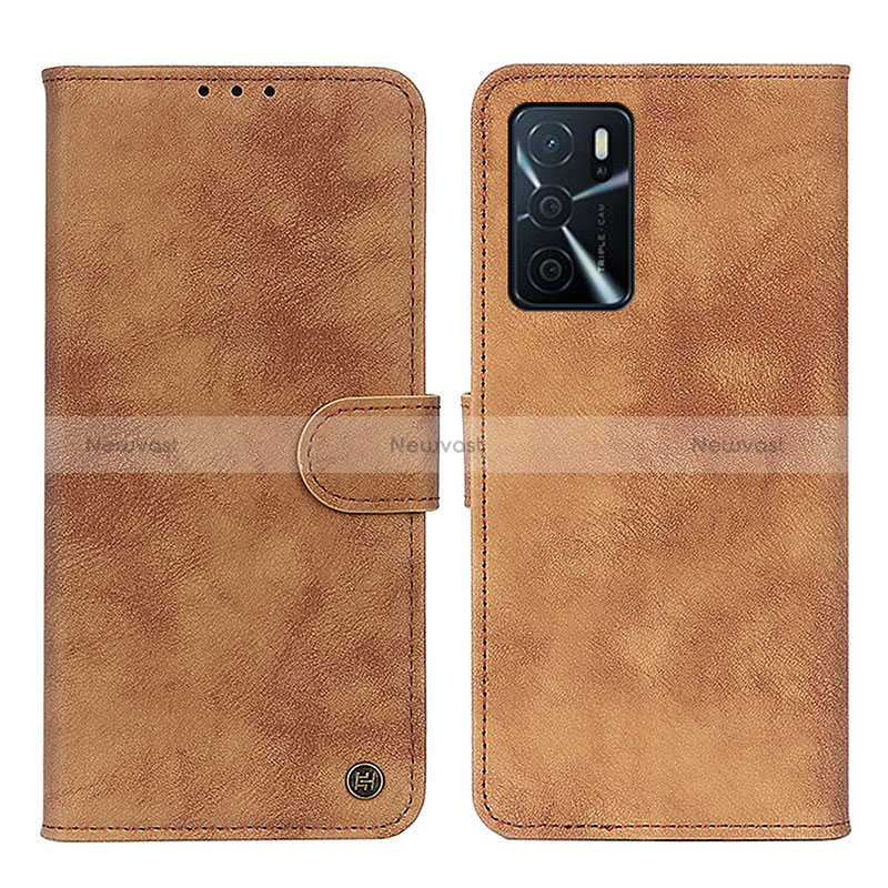 Leather Case Stands Flip Cover Holder N03P for Oppo A16 Brown