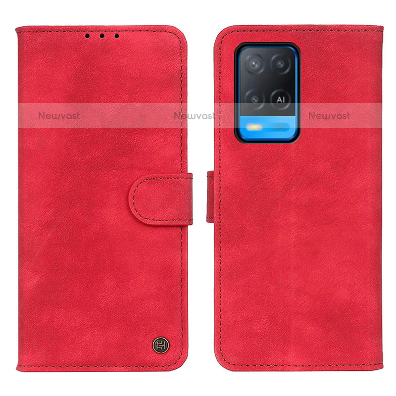 Leather Case Stands Flip Cover Holder N03P for Oppo A54 4G Red