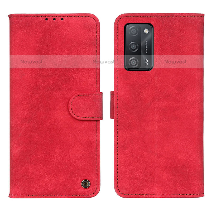 Leather Case Stands Flip Cover Holder N03P for Oppo A55 5G Red