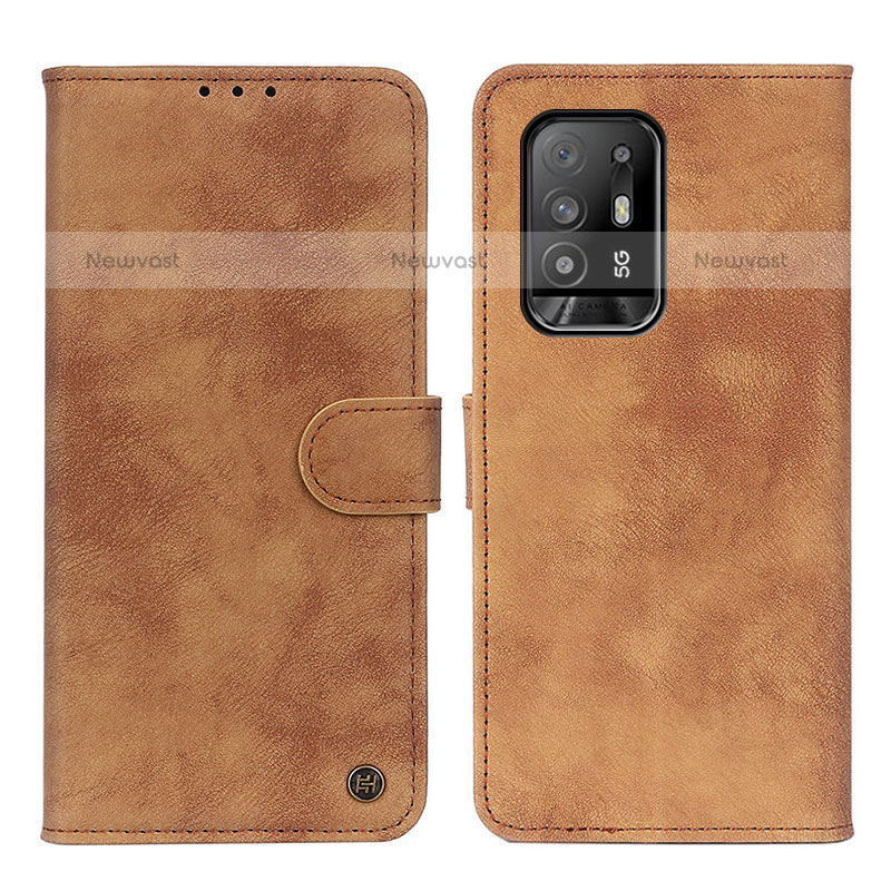 Leather Case Stands Flip Cover Holder N03P for Oppo A95 5G Brown