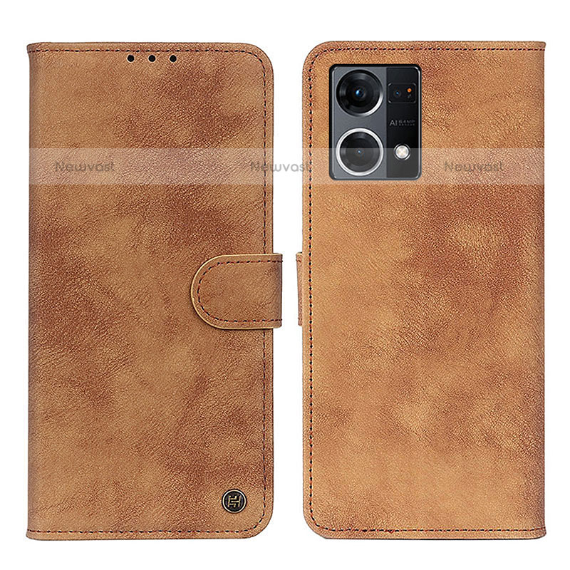 Leather Case Stands Flip Cover Holder N03P for Oppo F21s Pro 4G Brown