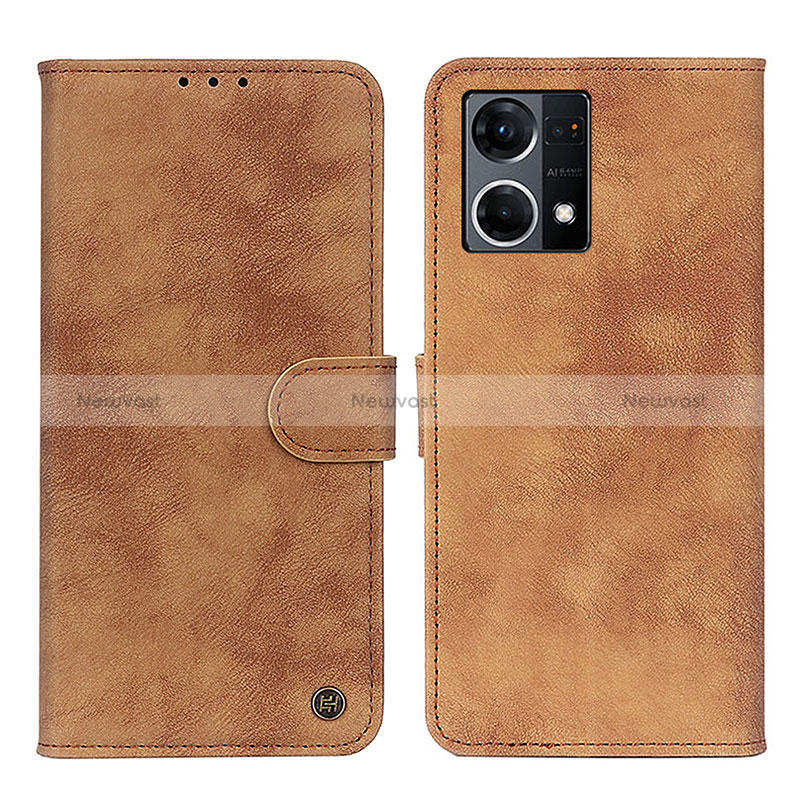 Leather Case Stands Flip Cover Holder N03P for Oppo Reno7 4G Brown