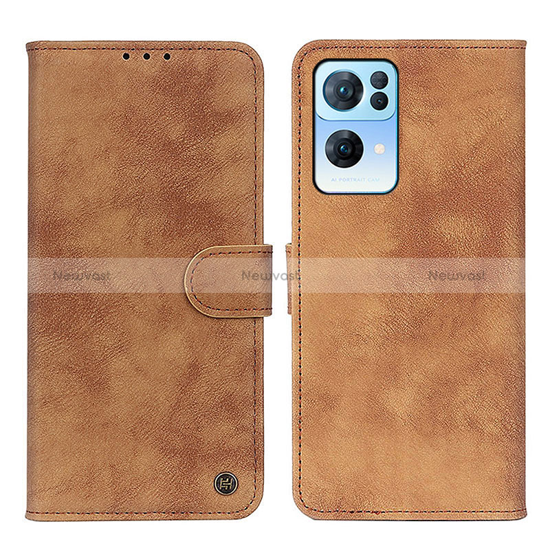 Leather Case Stands Flip Cover Holder N03P for Oppo Reno7 Pro 5G Brown